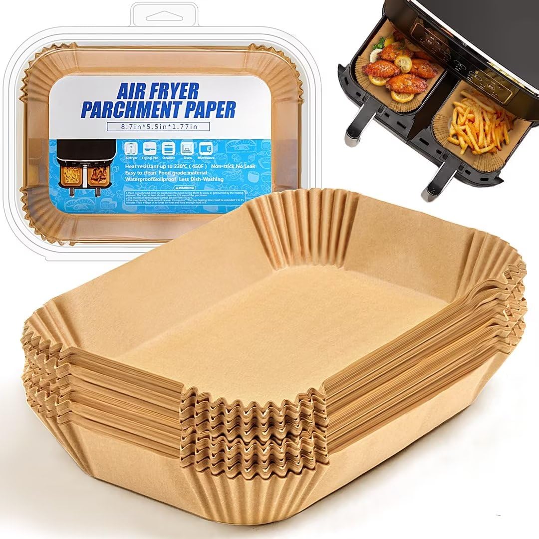 Air Fryer Liners Disposable for Ninja Airfryer: 125pcs 8.7x5.5" Rectangle Parchment Paper for Air Fryer Dual Basket Ninja DZ201 DZ401 Foodi 8Qt and Above Air Fryer liner Accessories DNSSY
