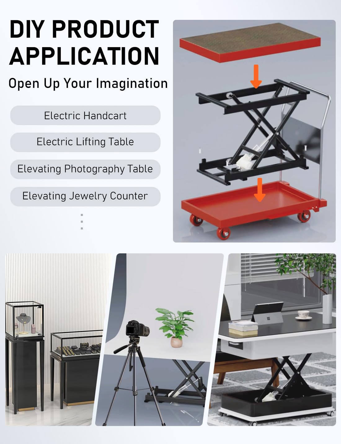 DIHOOL Electric Scissor Lift Table 350LB Load, 195-680MM Height Adjustable Electric Lifting Platform DIHOOL