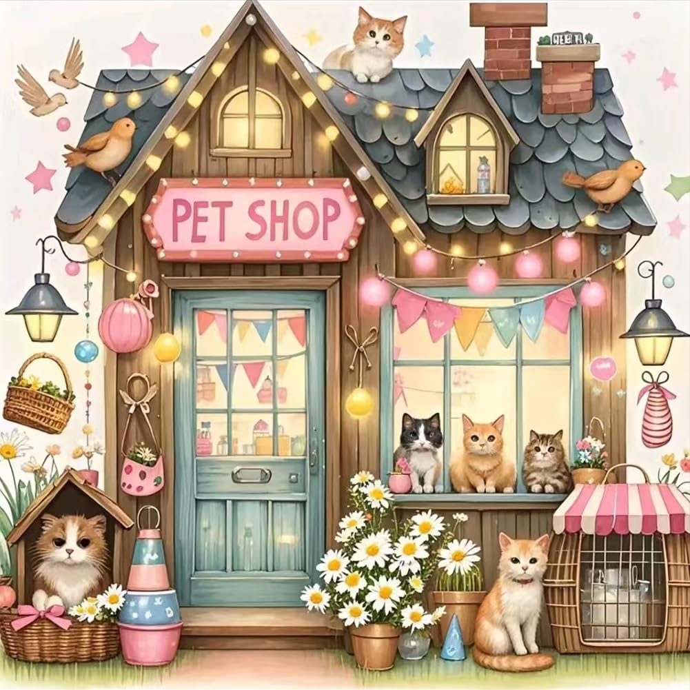 hill froeistung Pet Store Diamond Art Painting Kits for Adults,Cat Diamond Art Kits for Beginners, 5D DIY Round Full Drill Diamond Dots Gem Art Craft for Home Decor Gift 12x12inch hill froeistung