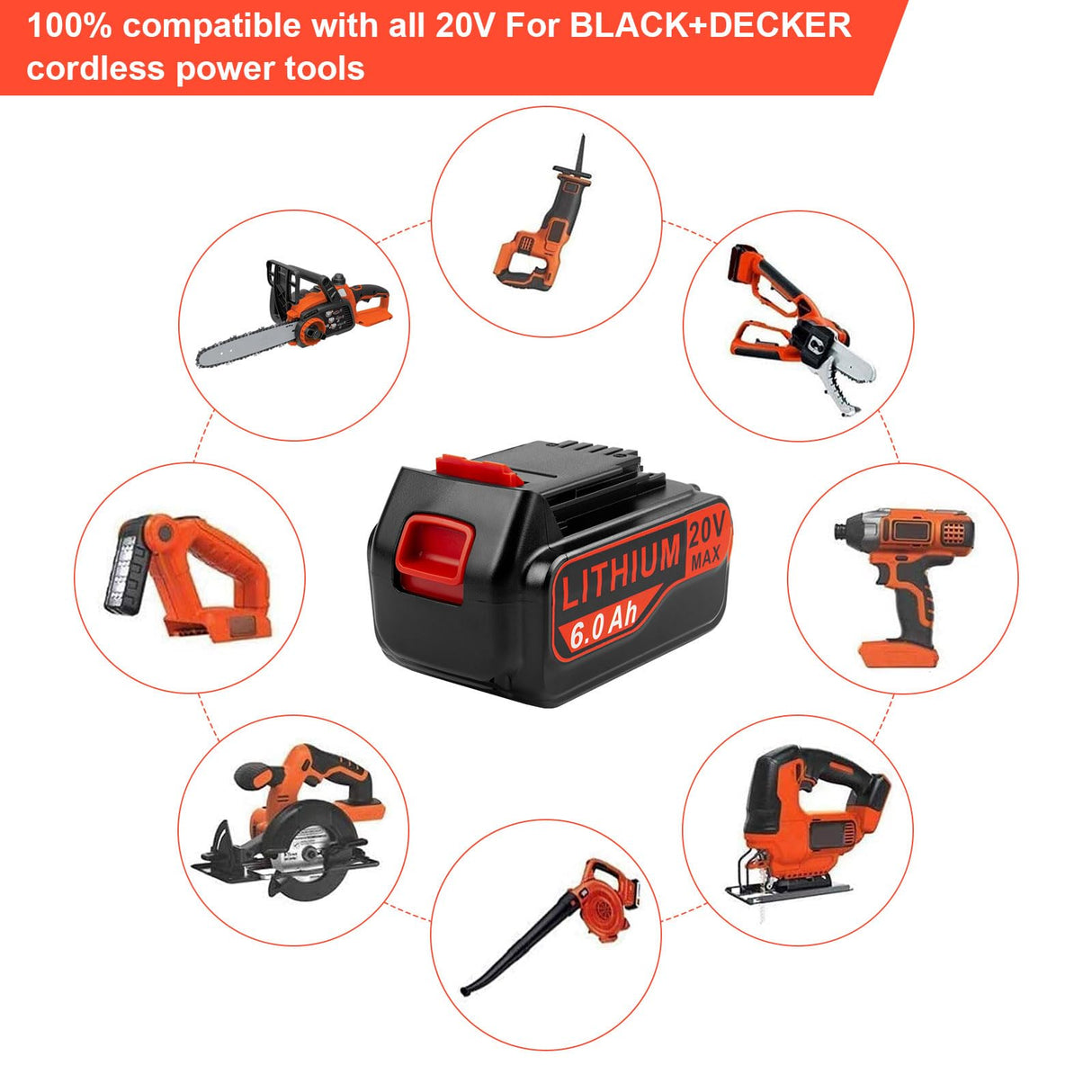 TREE.NB 6.0Ah 20V Battery Replacement for Black and Decker 20V Lithium Battery LBXR20 LBXR20B LBXR20-OPE LBXR2020 LB20 LBX20 LB2X4020 LST220 (2 Pack) TREE.NB