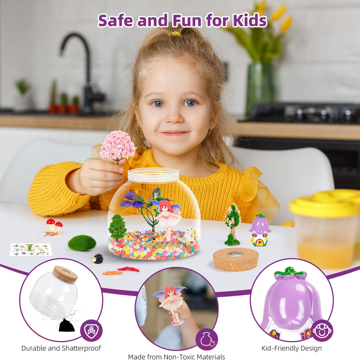 Fairy Garden Light Up Terrarium – DIY Craft Kit with LED for Girls Ages 4-8 | STEM & Art Gift for Kids, Ideal for Birthday or Holiday Ednzion