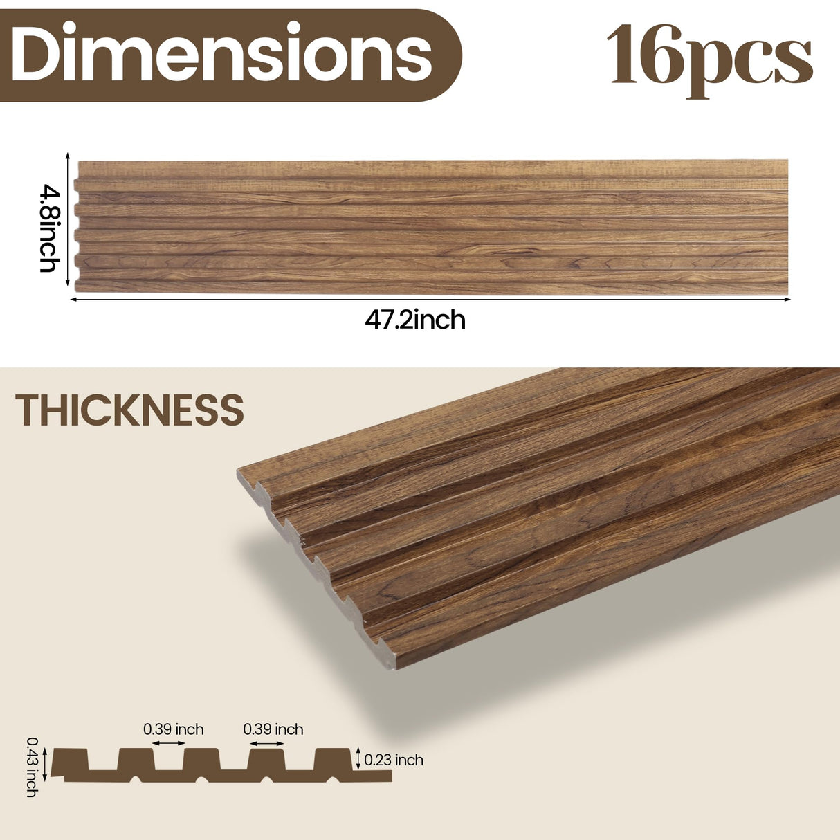 KASARO PS 3D Faux Wood Wall Panels, 16 Pieces Wainscoting Slat Panel for Interior Wall and Ceiling Decor, 47.2 x 4.8 inch Fluted Accents for Living Room, Bedroom, Natural KASARO