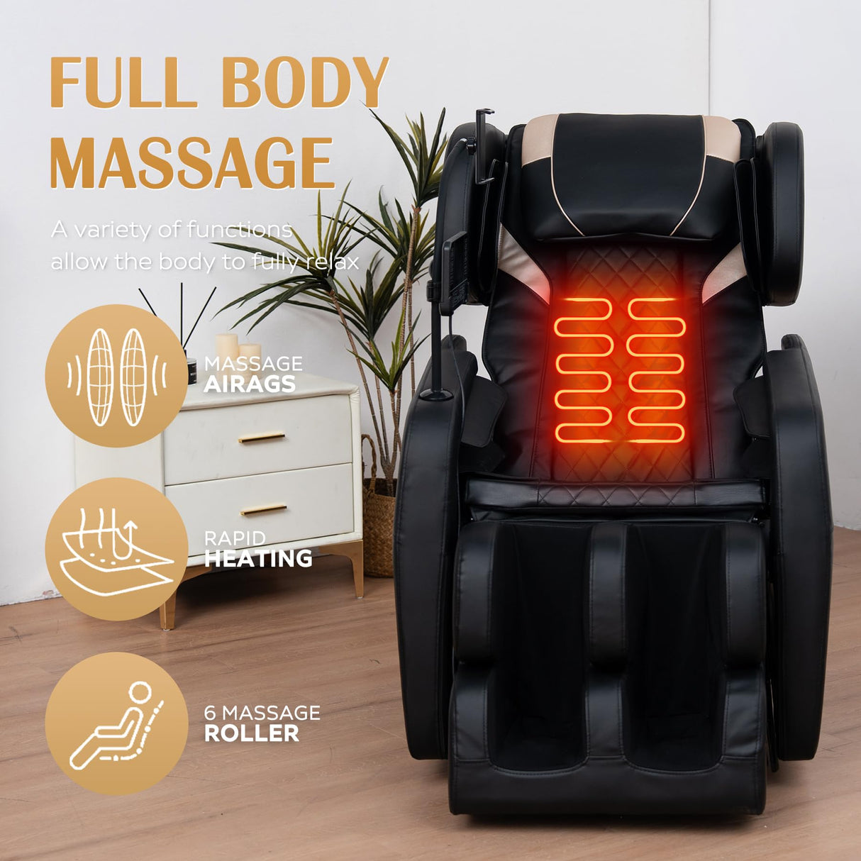 KEIKI Zero Gravity Massage Chair Recliner with 10 Massage Rollers, Full Body Air Pressure Therapy, Heated Lumbar & Leg, Foot & Calf Massage, Bluetooth Audio, Adjustable Intensity, PU Leather, Black KEIKI