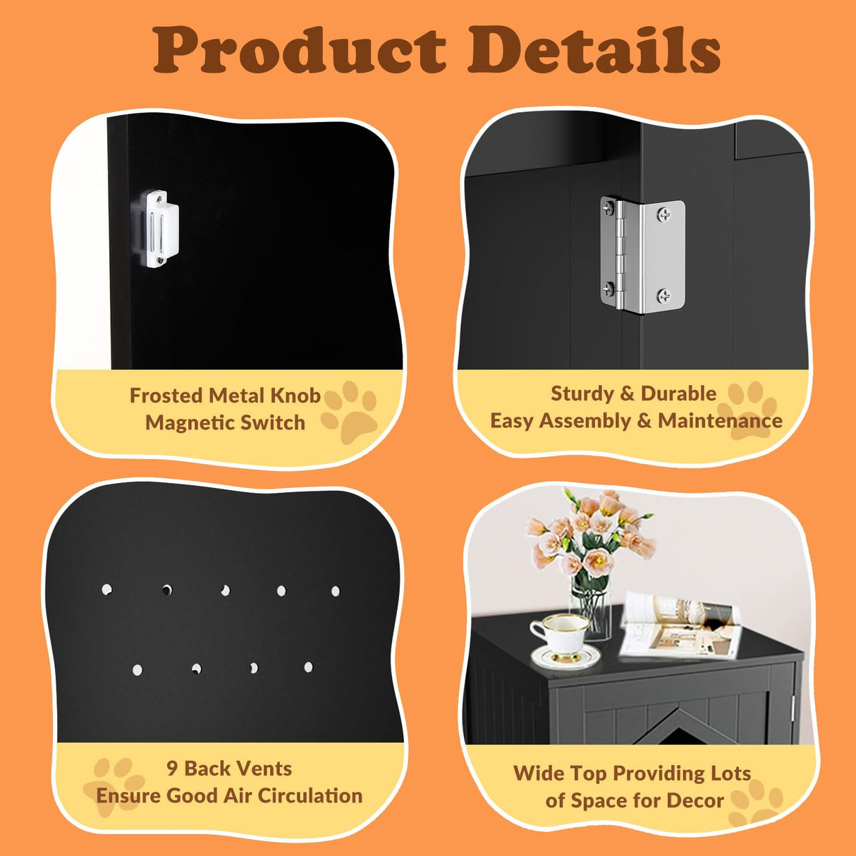 ZENY Cat Litter Box Furniture Hidden, Enclosed Cat Litter Box with Vent Holes, Indoor Cat Box Cabinet, Wooden Cat Washroom, End Table, Nightstand (Black) ZENY