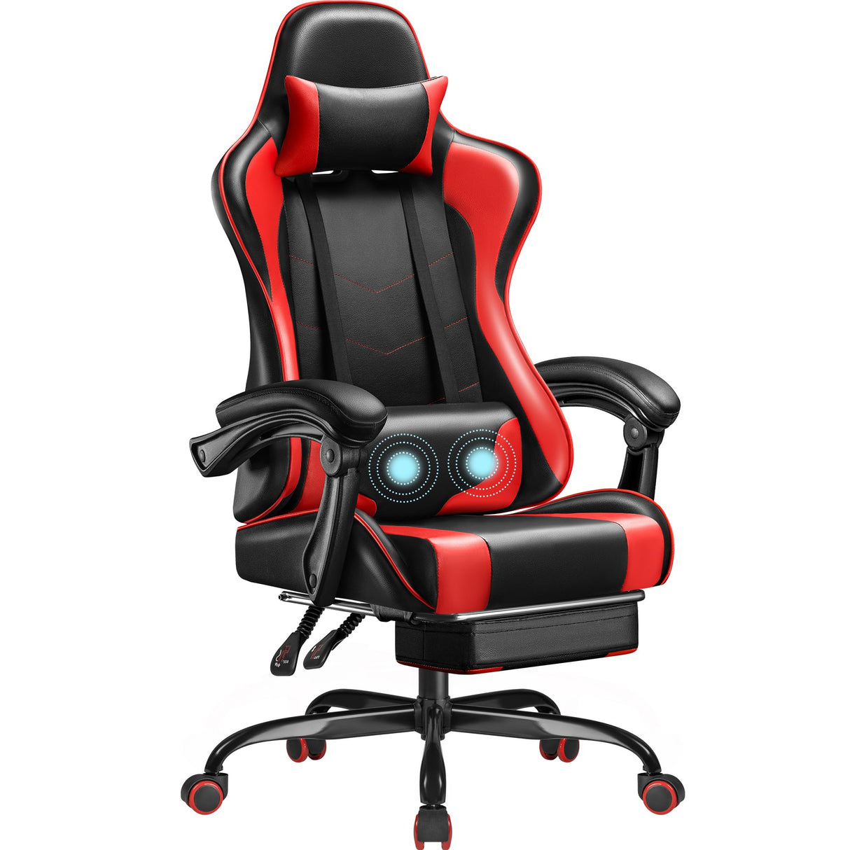 Homall Gaming Chair, Video Game Chair with Footrest and Massage Lumbar Support, Ergonomic Computer Chair Height Adjustable with Swivel Seat and Headrest (Red) Homall