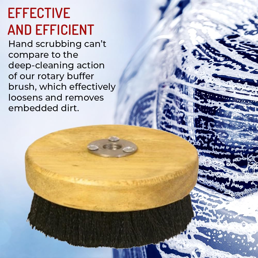 HI-TECH 5” Wood Block Brush – Carpet & Upholstery Shampoo Tool for Rotary Buffers & Polishers– Medium Soft Bristles– Car Detailing Scrub Brush Discount Car Care Products