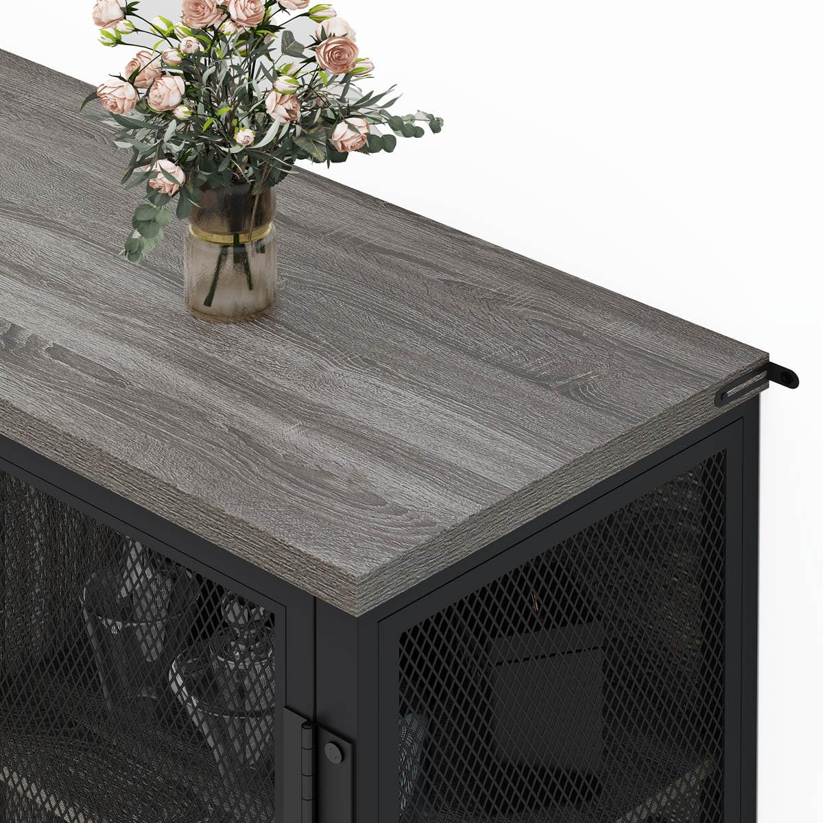 BON AUGURE Small Coffee Bar Cabinet for Liquor, Farmhouse Storage Cabinet with Doors, Wood Sideboard Buffet Cabinets for Home Kitchen, Dining Room, Living Room (Dark Grey Oak) BON AUGURE