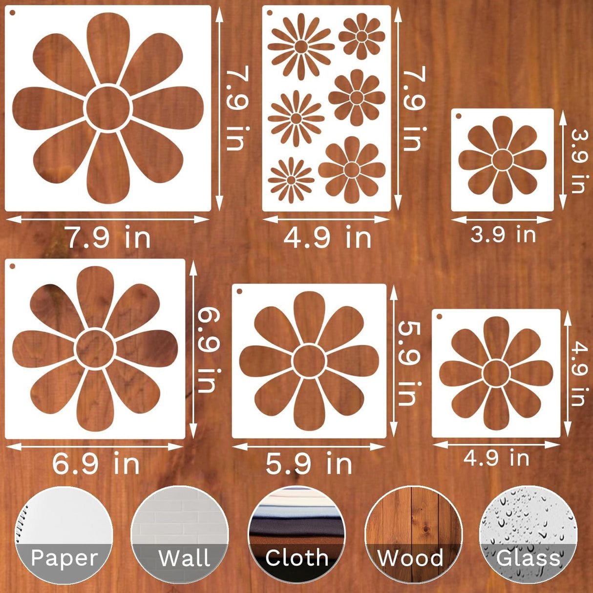 Large Flower Stencils for Painting, Plastic Reusable Floral Paint Stencils for Crafts Wood Burning Drawing Painting on Wall Wood Canvas Duozea