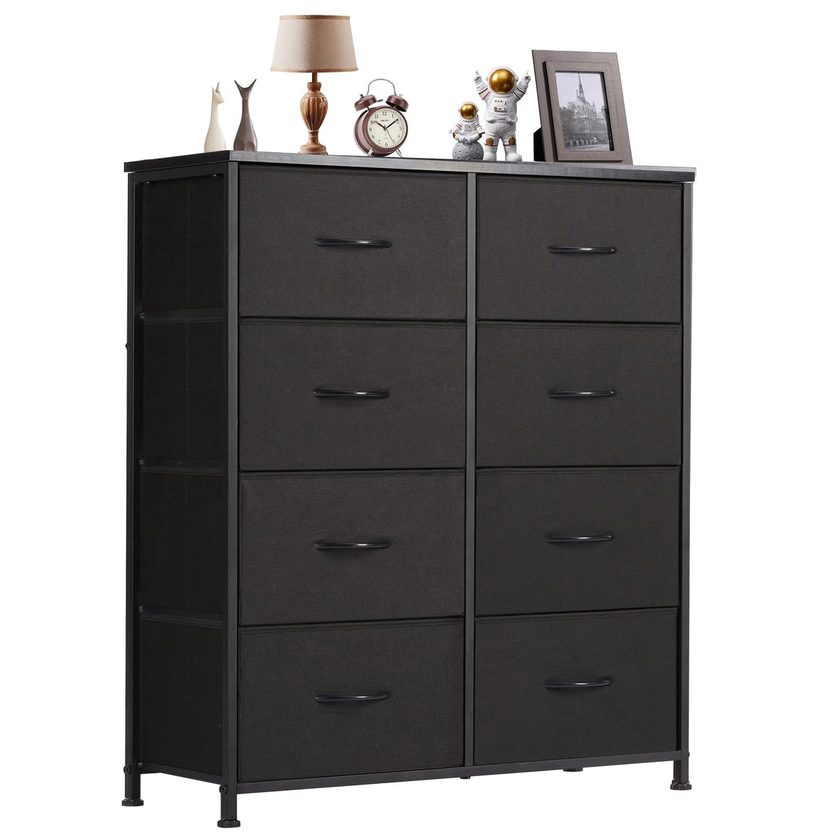 DUMOS 8 Drawer Dresser for Bedroom, Fabric Storage Organizer with Sturdy Metal Frame, Wooden Top Chest of Drawers for Closet Entryway Guest Room,Matte Black DUMOS