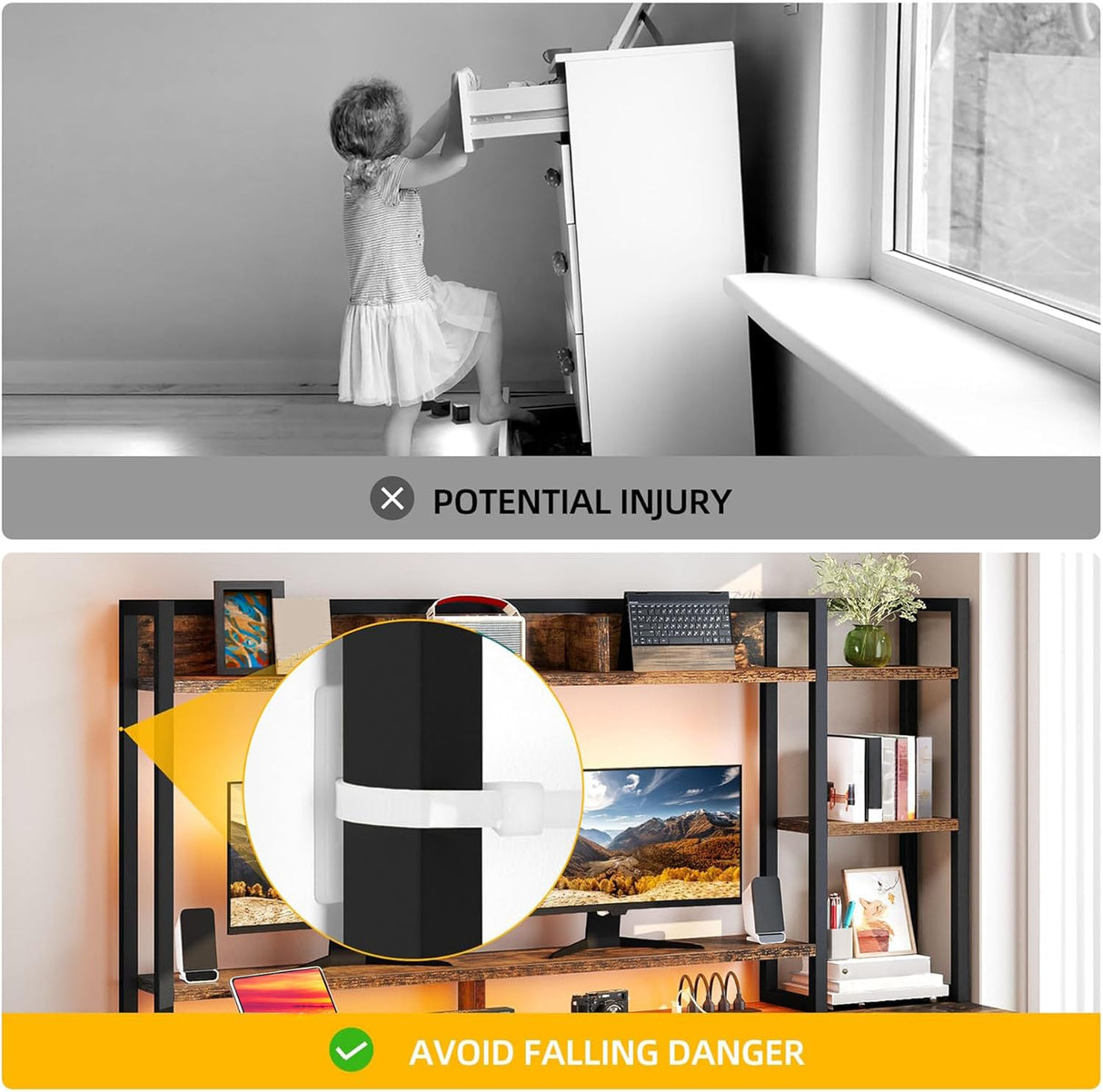 DWVO Computer Desk with Drawers & Hutch, 59.1" Office Desk with Power Outlets & LED Lights, Home Office Desk with Storage Shelves, Rustic Brown DWVO