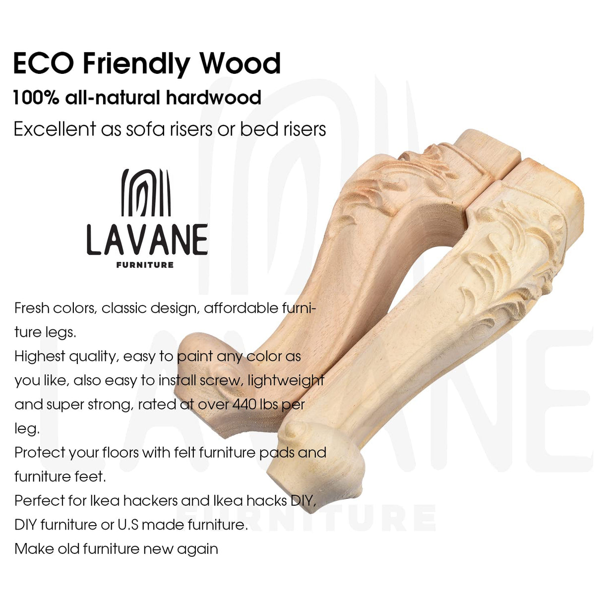 La Vane 11 inch / 28cm Wooden Furniture Legs, Set of 4 European Style Solid Wood Carving Furniture Replacement Feet Decoration for Sofa Cabinet La Vane