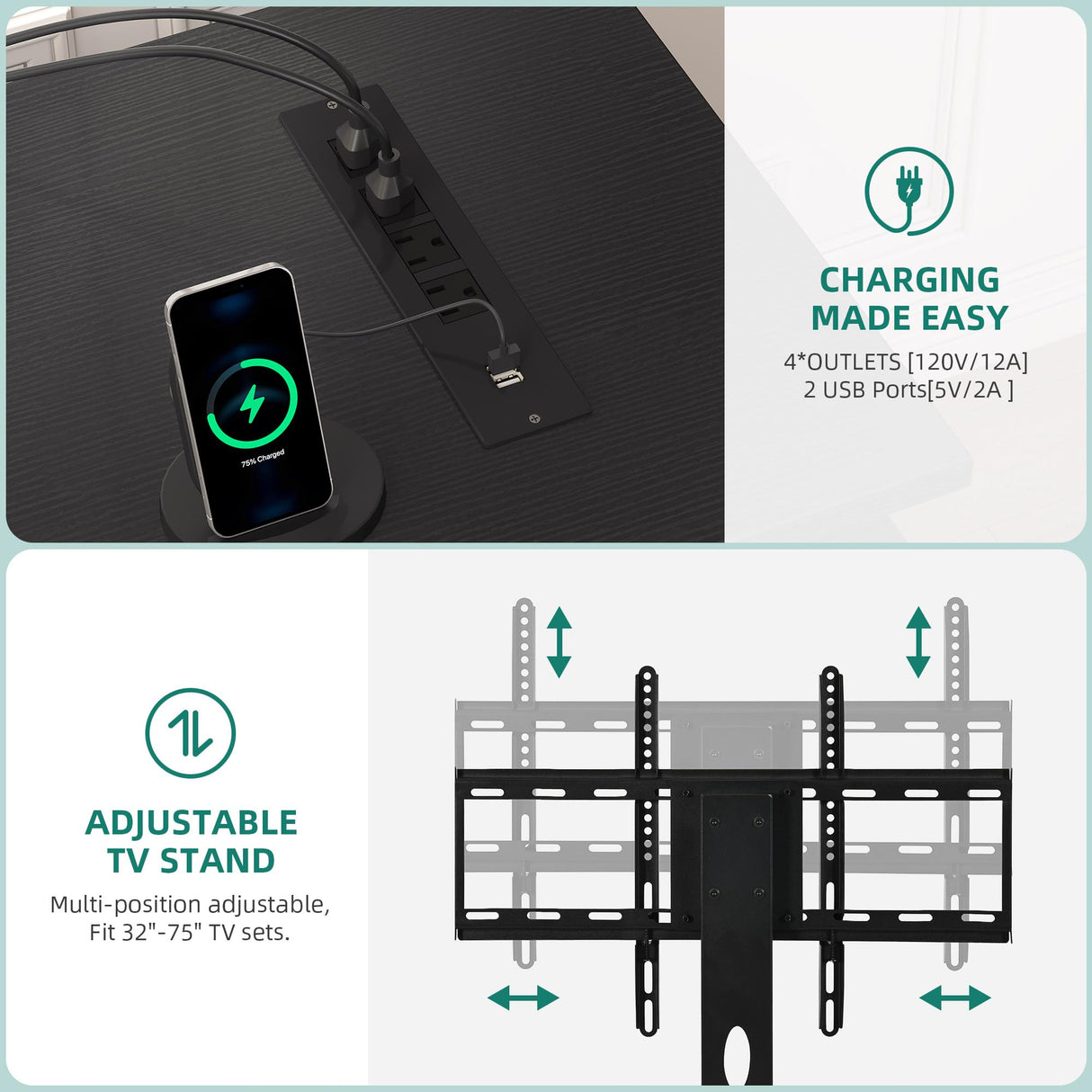 YITAHOME TV Stand with Mount for 75/70/65 inch TV, Entertainment Center with Storage, Modern LED TV Stand w/Power Outlets for Living Room, TV Console Media Cabinet, Black YITAHOME