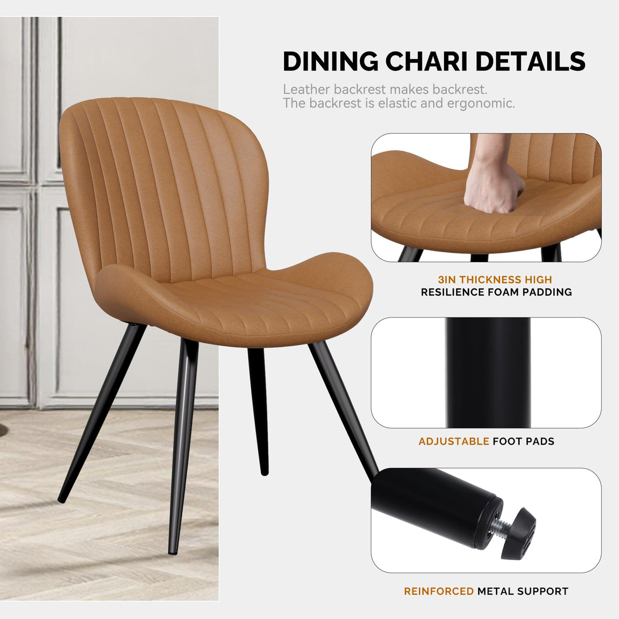 Nalupatio Dining Chairs Set of 4, Modern Dining Room Chairs Comfy Backrest Thick Upholstered Kitchen Chairs 19IN Height with Metal Legs Brown Nalupatio