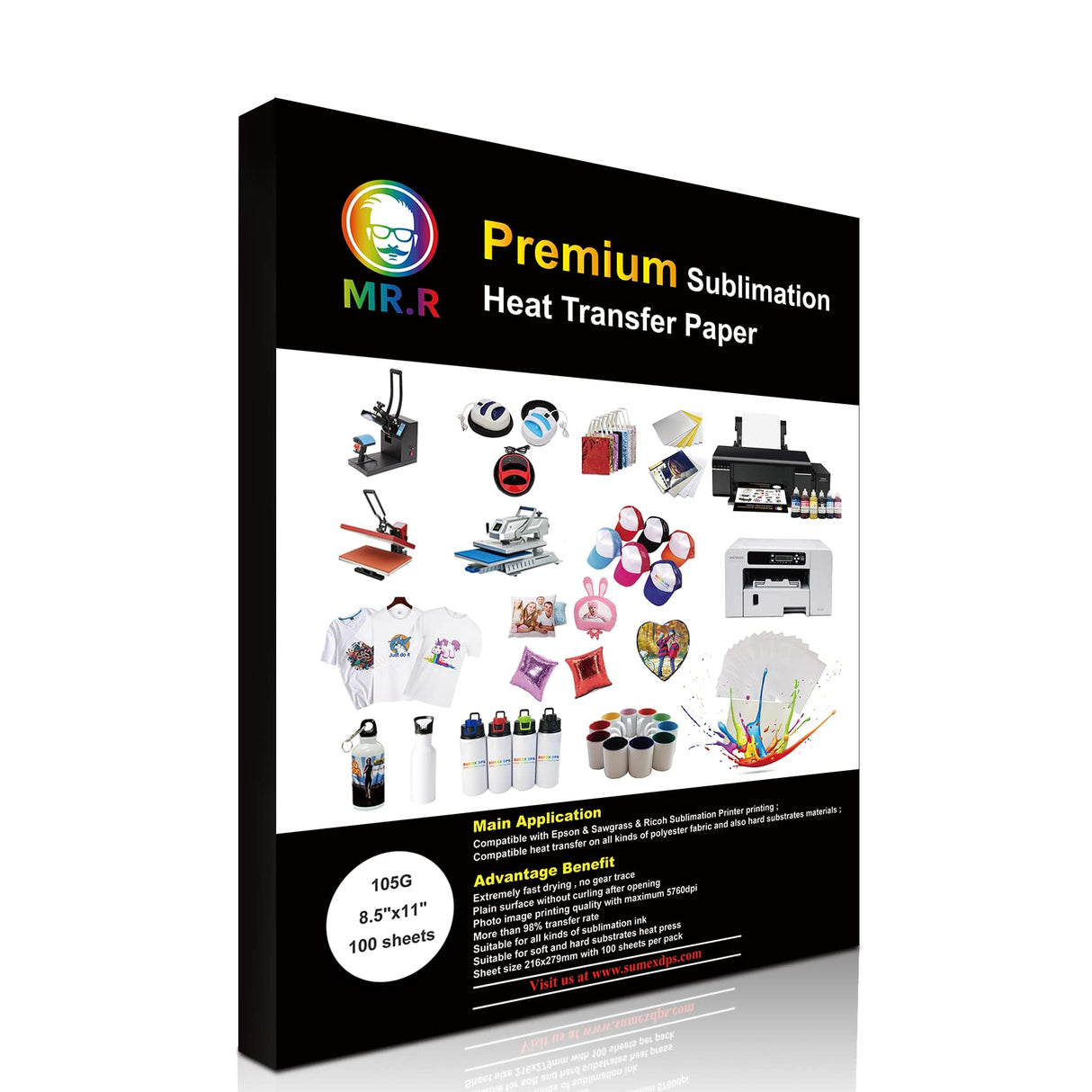 MR.R Premium Sublimation Heat Transfer Paper for Epson and Sawgrass,105gsm 8.5"x11" 100 sheets USA Letter Size per pack MR.R