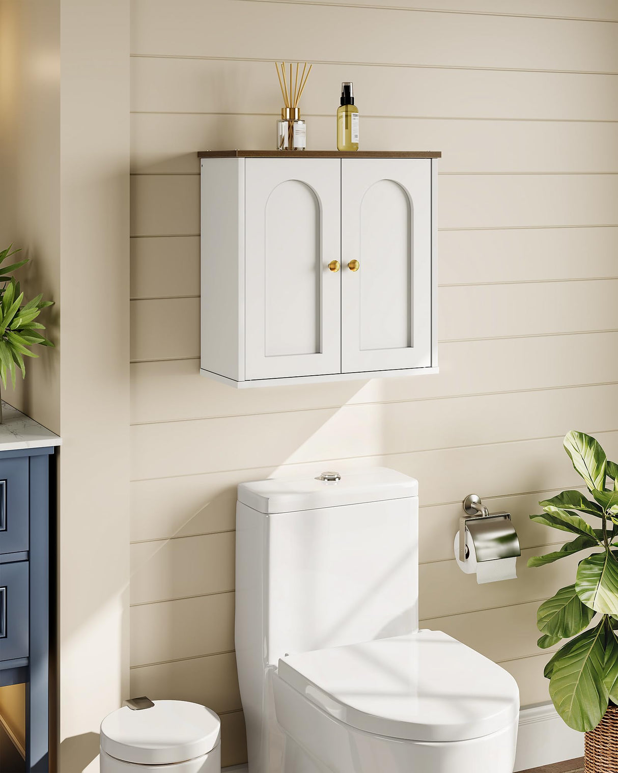 CHOEZON Bathroom Wall Cabinet, Medicine Cabinet with Adjustable Shelf, Modern Wall Cabinet with 2 Doors, Farmhouse Wall Mounted Storage Cabinet, for Bathroom, Living Room, Kitchen, White and Walnut CHOEZON