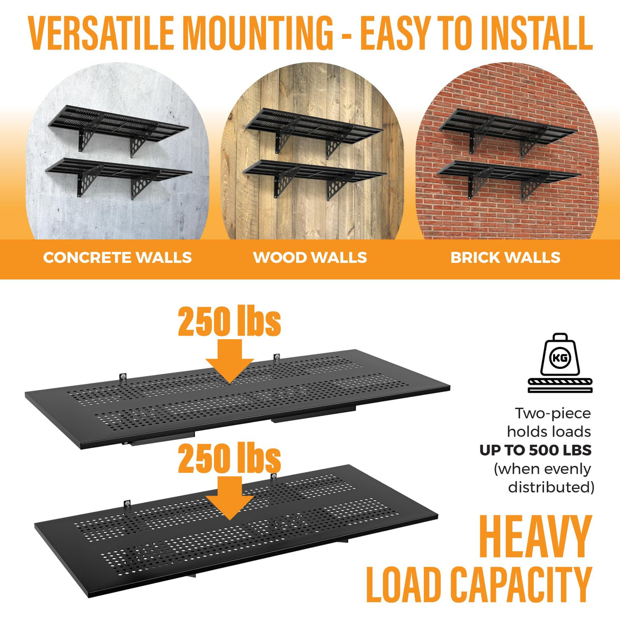 4 Pack 1,5x4ft Heavy Duty Garage Wall Shelving, Garage Shelving Wall Mounted, Storage Rack with Hooks (Black) BTRAM