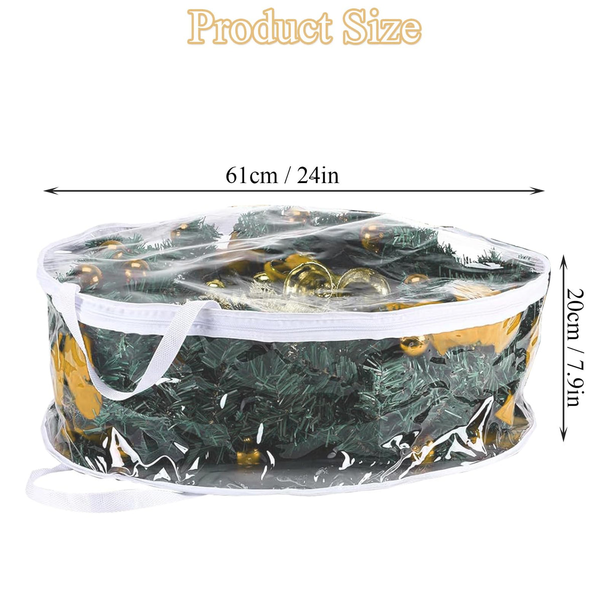 4 PCS Clear Wreath Storage Bag, 24x8 Inch Christmas Wreath Storage Container, Heavy Duty PVC Wreath Protector with Handle for Xmas Holiday Seasonal Wreath Garland (White) SENENQU