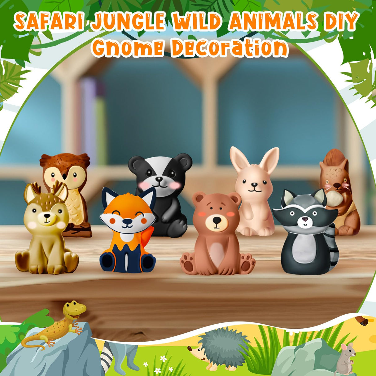 Reallnaive 8 Pack Woodland Animal Ceramics to Paint Ready to Your Own Gnome Statues 3.94" Jungle Theme Paintable Figurines DIY Unpainted Safari Animal Plaster Crafts Kit with Brush Palette Paint Reallnaive