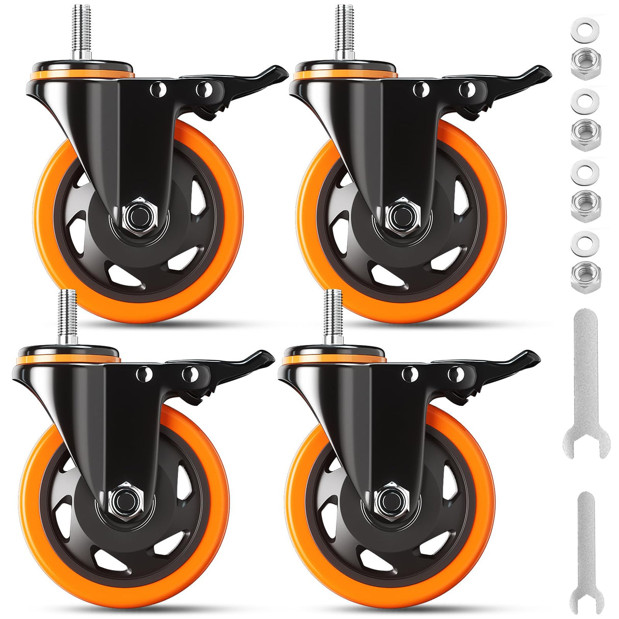 4 Inch Caster Wheels 2200Lbs, Threaded Stem Casters Set of 4 Heavy Duty, 1/2"-13 x 1 (Screw Diameter 1/2", Stem Length 1"), Safety Dual Locking Industrial Castors, Wheels for Cart, Furniture YUPEZOP