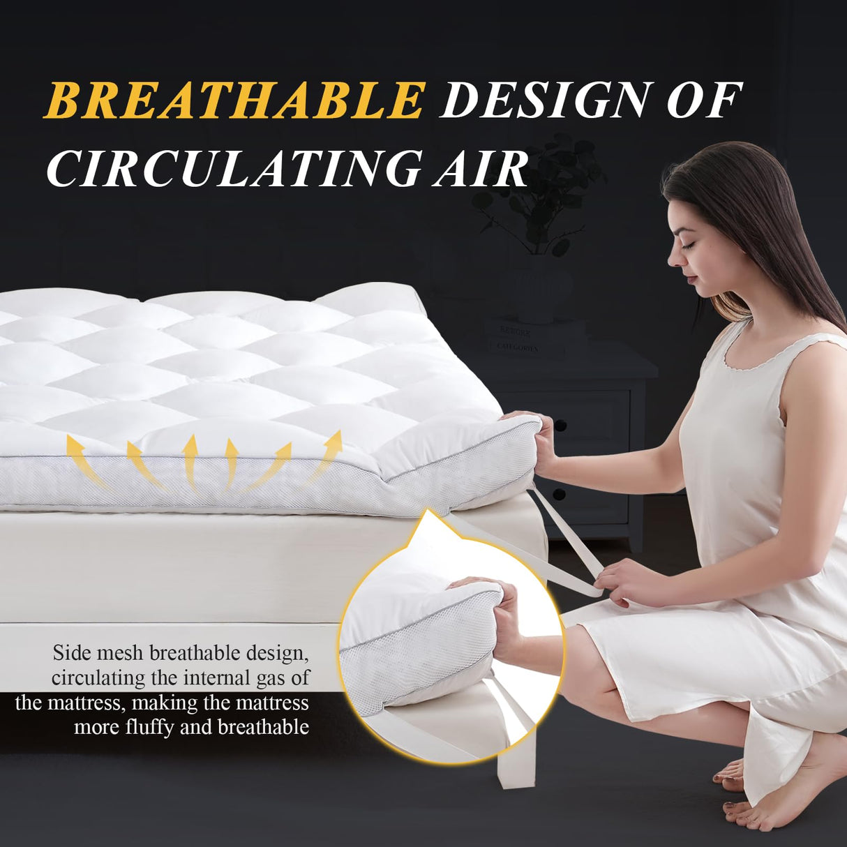 DOWNCOOL 3 Inch King Mattress, Ultra Thick and Fluffy Supportive Memory Foam Mattress Topper for Body Pain, Pad with Breathable Mesh Design for Deep Sleep, 80x78x3 Inches DOWNCOOL