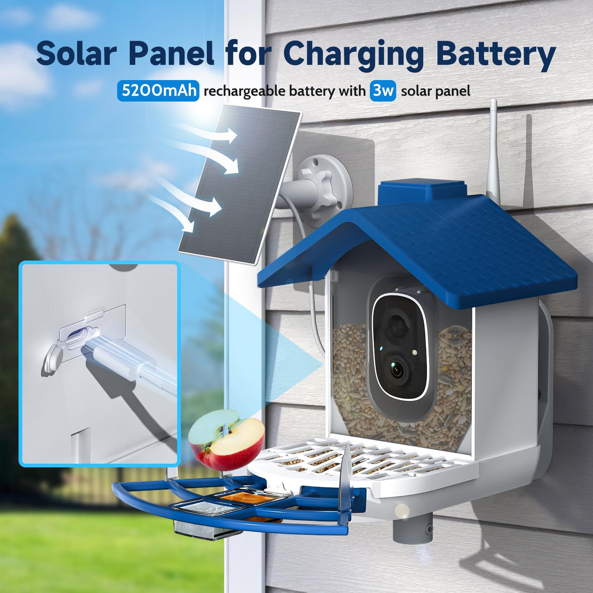 Byranke Smart Bird Feeder with Camera, Bird House with Camera Solar Panel AI Identification Bird Species, Bird Video & Motion Detection, Bird Lover Ideal Gift. BYRANKE