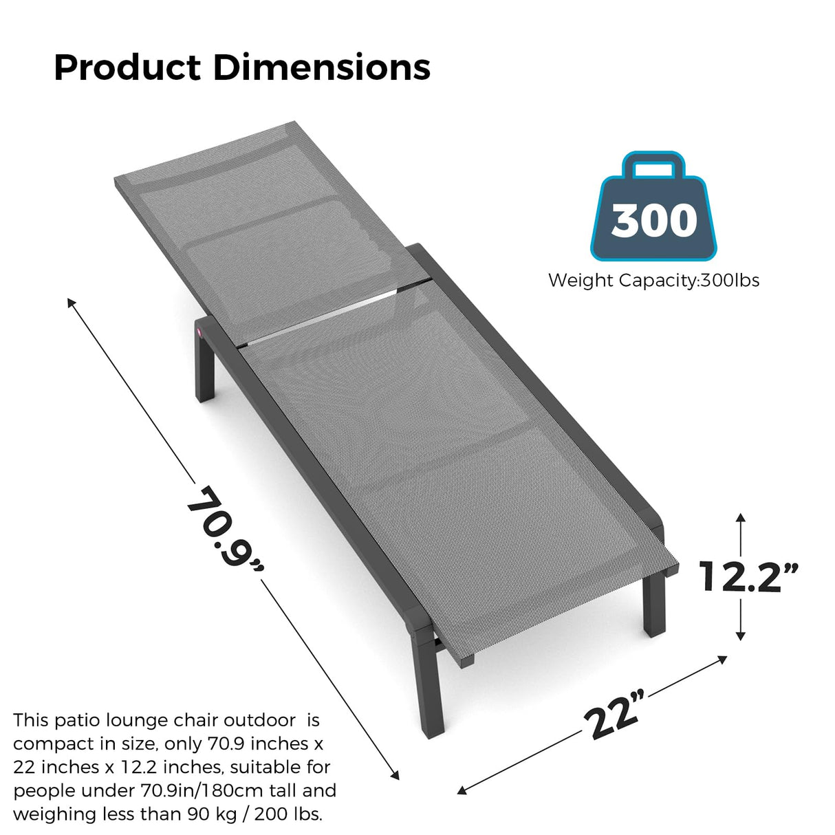 FHVIT Patio Chaise Lounge Set of 2 with 4 Adjustable Backrest, Foldable Aluminum Chaise Lounge Chair Recliner for Outdoor, Poolside, Sun Tanning Grey FHVIT