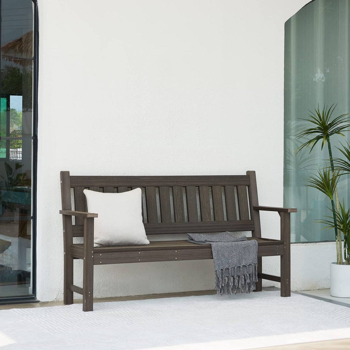 ACUEL Outdoor Bench, 3-Person Garden Bench, Poly Lumber Patio Bench for Outdoors, Porch, and Park (Dark Brown) ACUEL