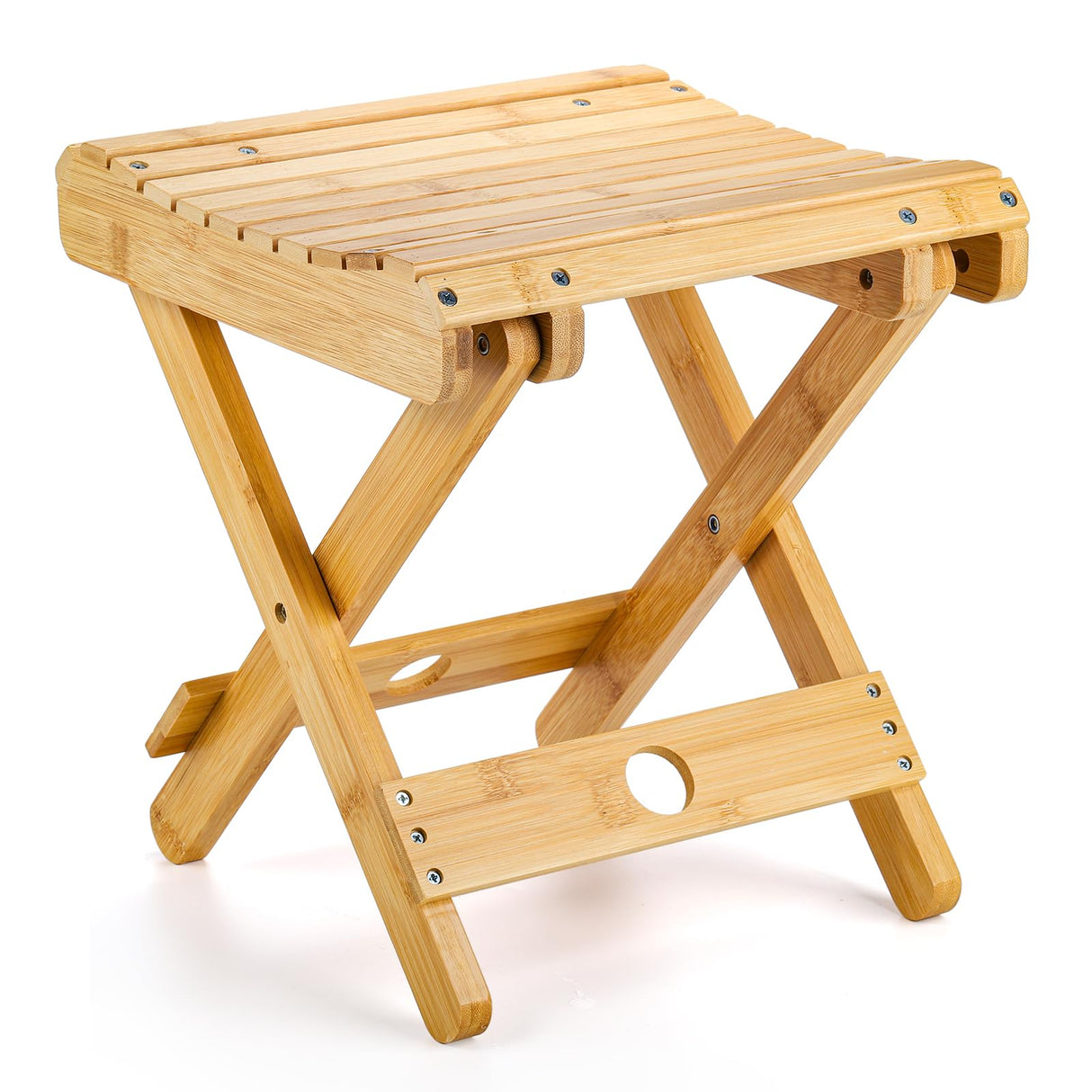 Lawei Bamboo Folding Step Stool - 12 Inch Bamboo Shower Bench Stool Spa Bath Seat Chairs for Shower, Leg Shaving and Foot Rest Lawei