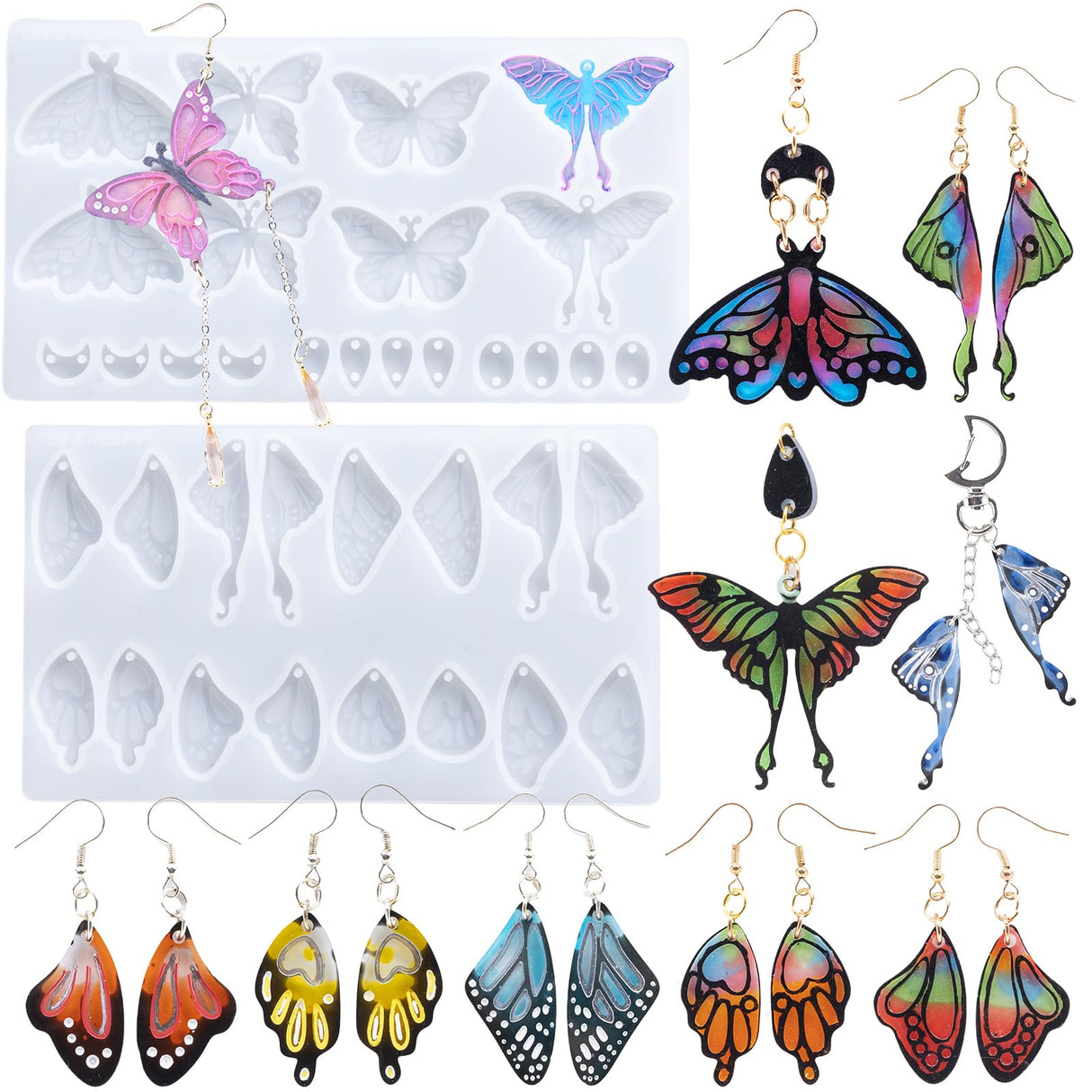 LET'S RESIN Resin Earring Molds, 2 Pcs Resin Molds Silicone with Butterfly Moth Wings Shapes, Silicone Molds for Resin Jewelry, DIY Art Craft LET'S RESIN
