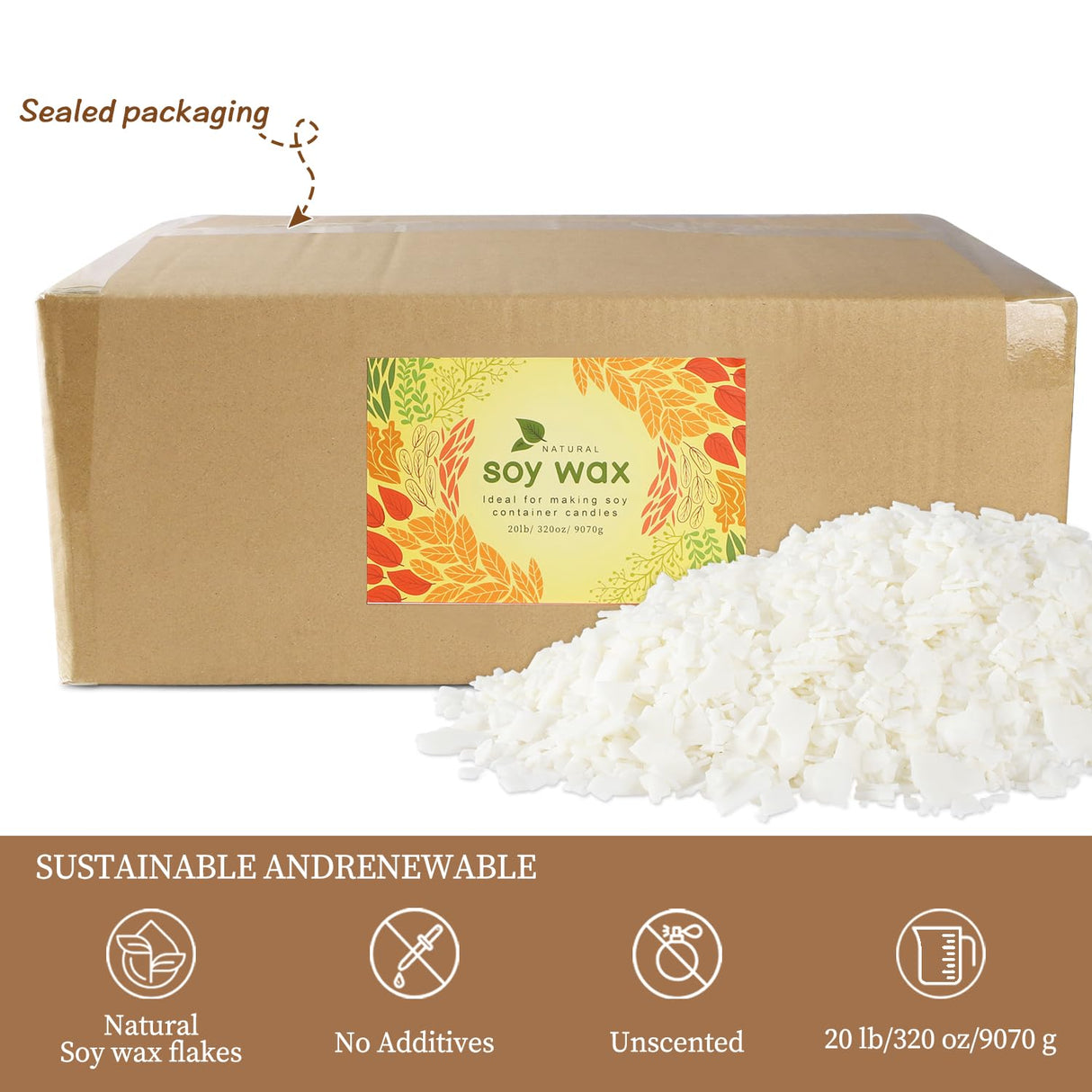 Natural Soy Wax for Candle Making 20 lb Bag, Soy Wax Flakes,DIY Candle Wfmolcand