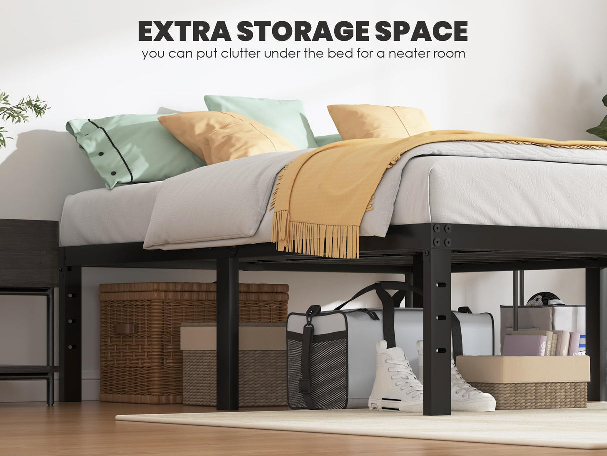 QEROMY Full Size Bed Frame - 18 in Sturdy Platform Bed Frame Full, Heavy Duty Metal Bed Frame No Box Spring Needed, Quick & Easy Assembly, No Noise, Black QEROMY