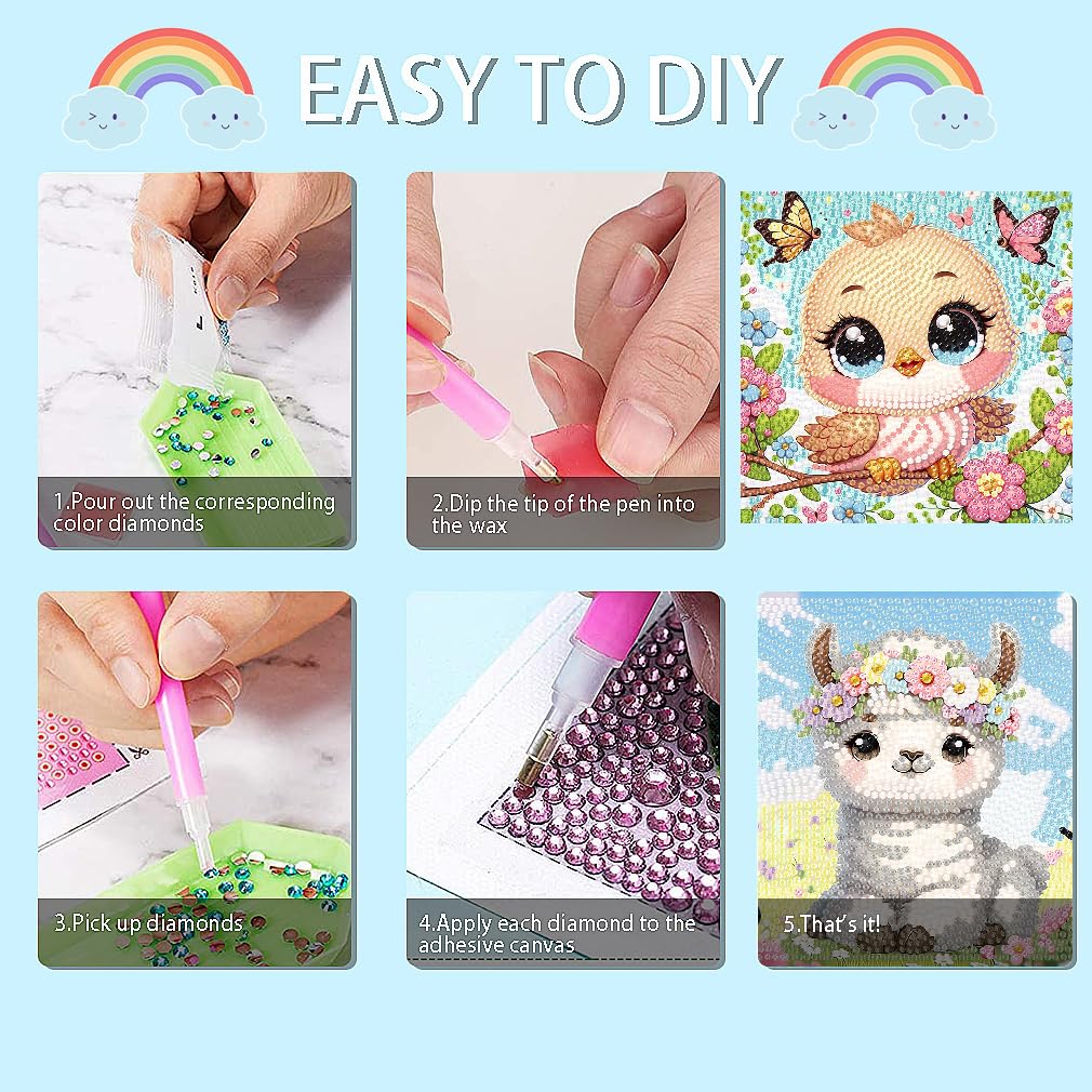 4 Pack Cartoon 5D Diamond Art Kits for Kids,Cute Animals DIY Painting Art Kit for Kids Ages 4-8-12 Mosaic Kits,Diamond Art Painting Craft Kits,Gem Art Full Drill Diamond Dots for Children Gifts 6x6In Canrichshop