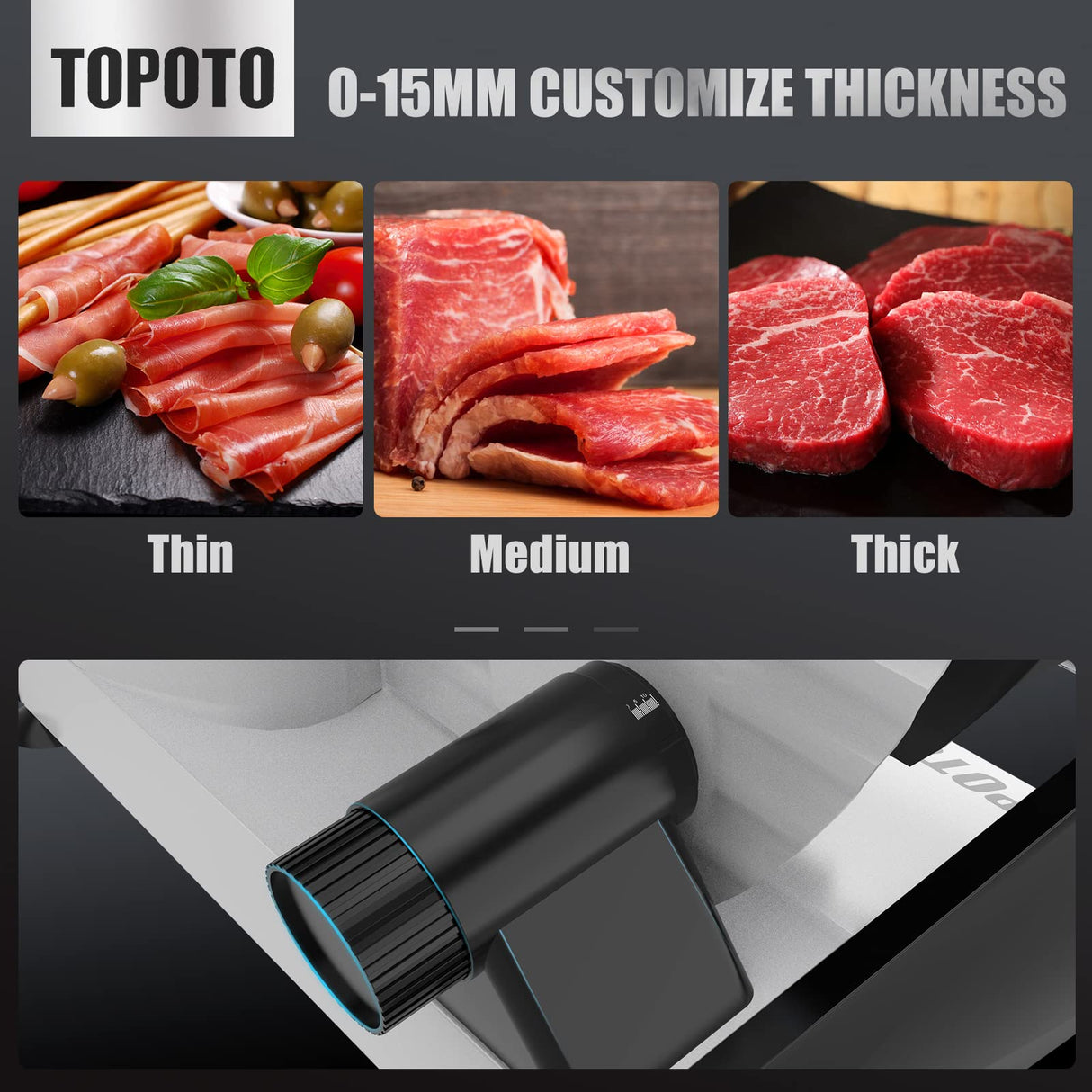 Meat Slicer TOPOTO Meat Slicer Machine Home Use 2 7.5" Blades 0-15mm Adjustable Thickness Electric Household Slicing Machine Deli Food Slicers for Meat, Cheese, Bread, Veg TOPOTO