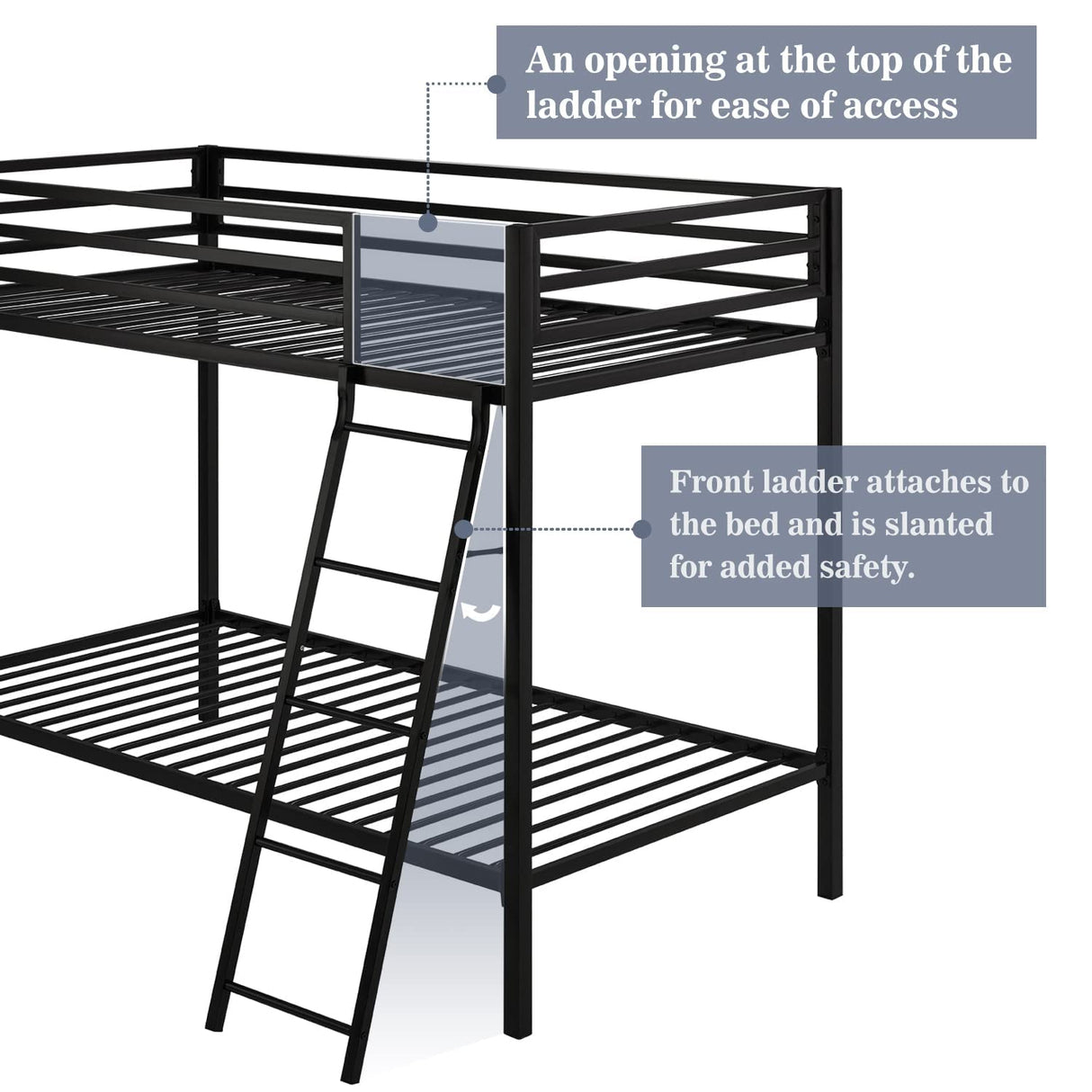 Allewie Metal Bunk Bed Twin Over Twin Size for Junior & Adults with Ladder and Heavy Duty Guardrail, Small Space Saving Design for Bedroom Kid Room and Dorm, Black Allewie