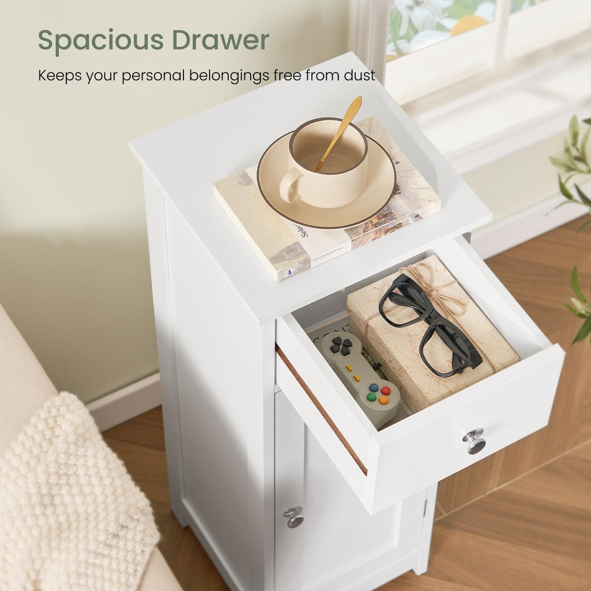 Iwell Bathroom Floor Cabinet, Small Bathroom Storage Cabinet with Drawer & Storage Shelf, Free-Standing Organizer Cabinets for Hallway/Living Room, White Iwell