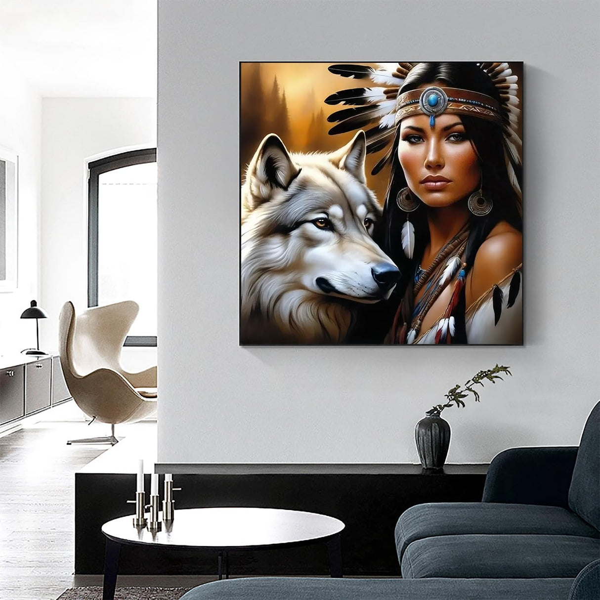 5D Diamond Art Kits for Adults Beginners Indian Wolf,DIY Full Round Drill Diamond Painting Kits, Paint by Diamonds Dots Gem Art Crystal Easy,Home Wall Decor 13.78X13.78 Inch Acelii