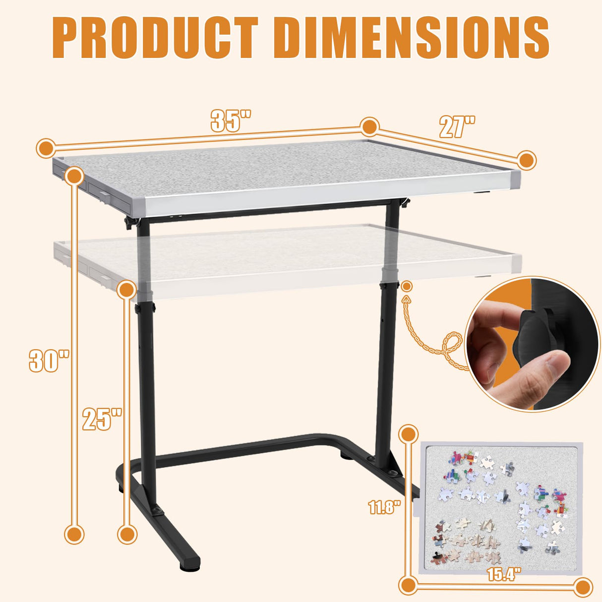 Doerpuz Puzzle Table 1500pcs,Adjustable Height and 90°up Angles Puzzle Board for Saving Storage Space,Aluminum Jigsaw Puzzle Tables for Adults with Drawers Doerpuz
