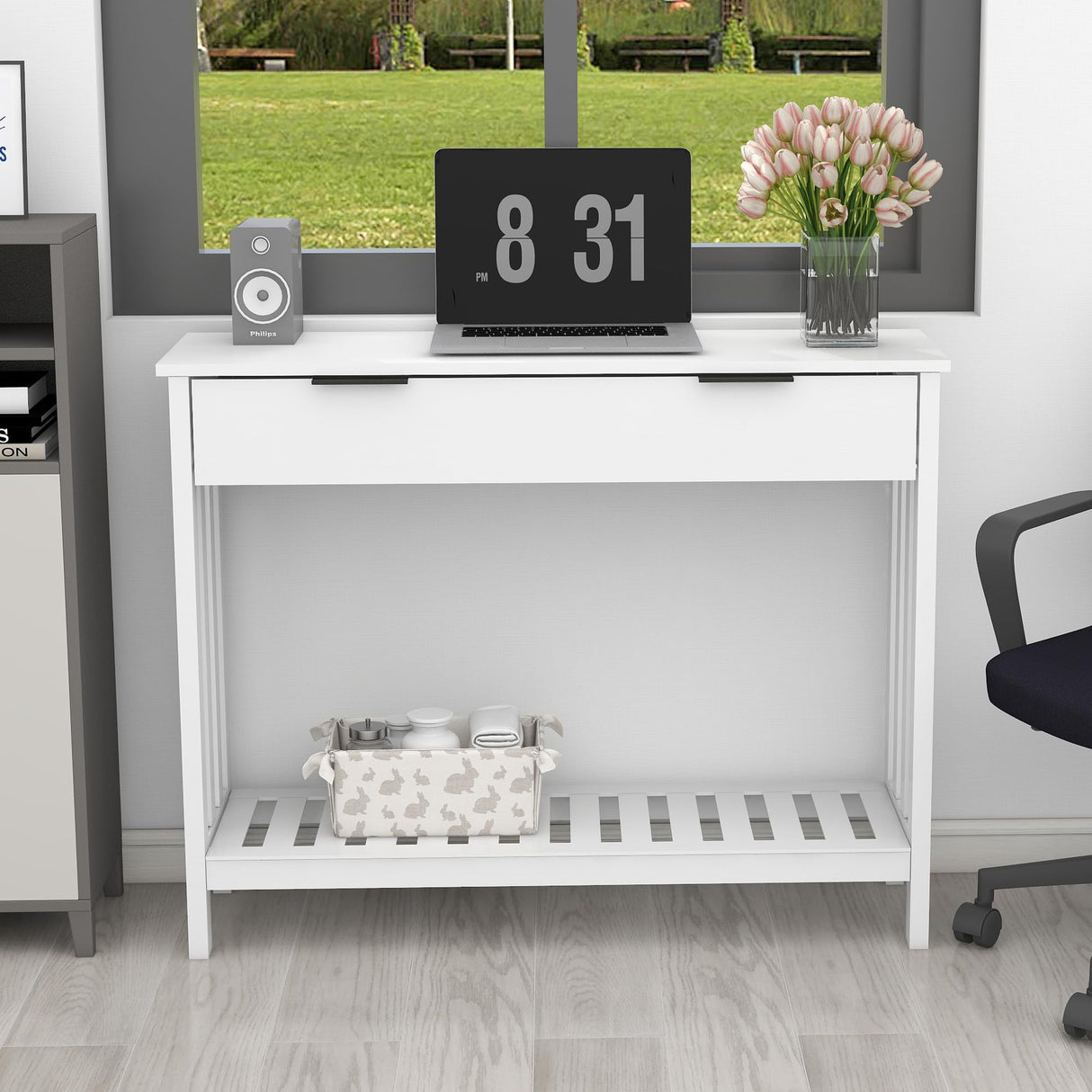 TaoHFE White Narrow Console Table with Storage Modern Wood Entryway Table with Drawer Hallway Table Sofa Tables for Living Room, Entrance Tables for Front Door Corridor, Office, White TaoHFE