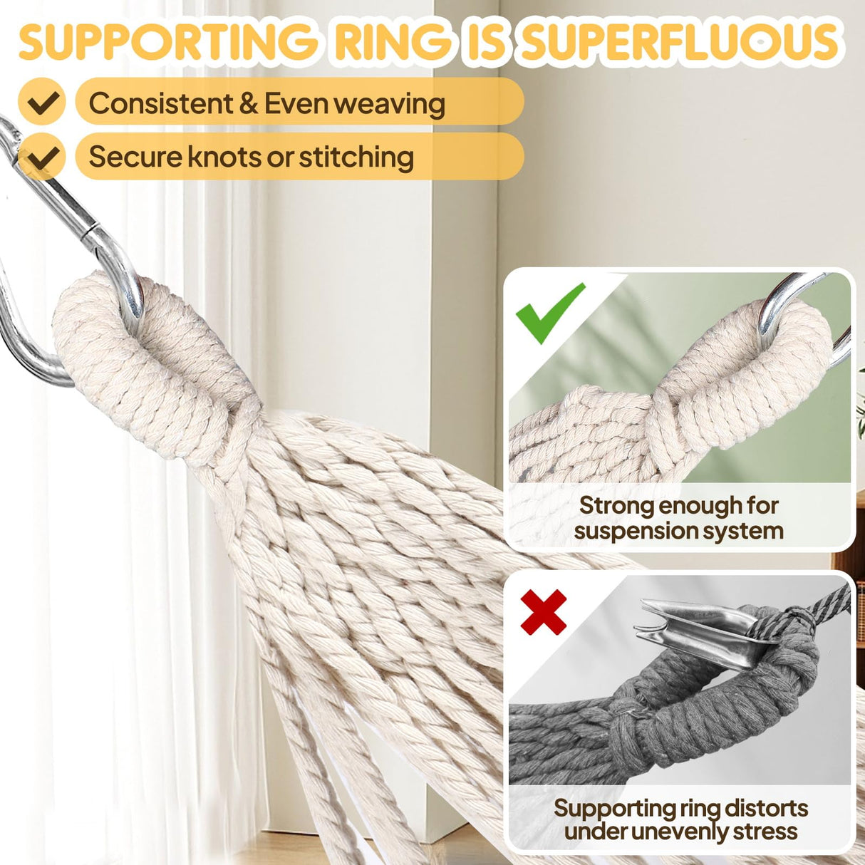 ANYOO Cotton Hammock Portable Camping Hammocks for Hanging Sturdy Garden Comfortable Fabric Hammock with Tree Straps Up to 660lbs with Travel Bag for Camping Outdoor/Indoor Patio Backyard ANYOO