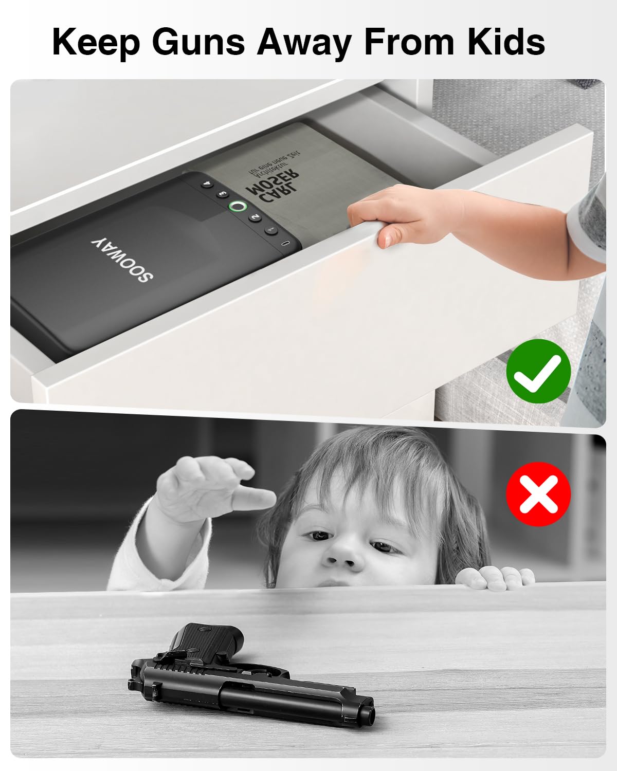 SOOWAY Car Gun Safe, Small Biometric Gun Safe for Handgun, Fingerprint Handgun Safe with 3 Ways Quick Access Pistol Safe for Travel, Nightstand Bedside SOOWAY