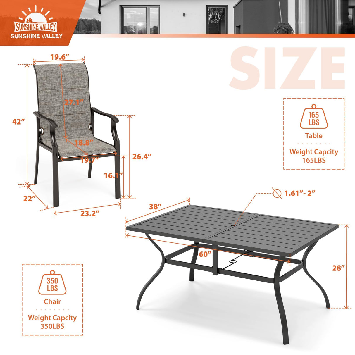 SUNSHINE VALLEY 7 Piece Patio Dining Sets for 6, Outdoor Table and Chairs Set with Patio Dining Table(1.61-2" Hole) and 6 High Back Textilene Patio Dining Chairs, Outdoor Dining Sets for Deck Backyard SUNSHINE VALLEY