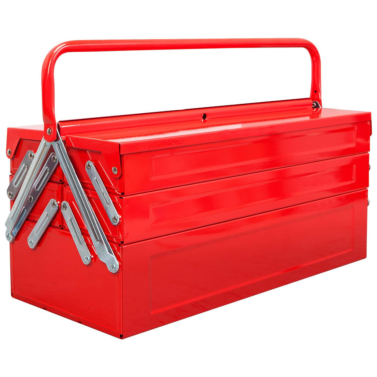 TCE ANTBC-128U-1 Torin 18" Metal Tool Box, Portable Steel Tool Cabinet with 5 Cantilever Tool Trays, Red TCE