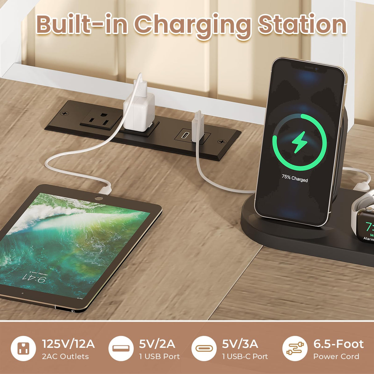 VIAGDO Loft Bed Twin Size with L-Shaped Desk, Charging Station and LED Lights, Twin Loft Bed with 4-Tier Bookshelf and 3 Drawers, Clothes Rail, Safety Guardrail&Ladder, No Box Spring Needed, White VIAGDO