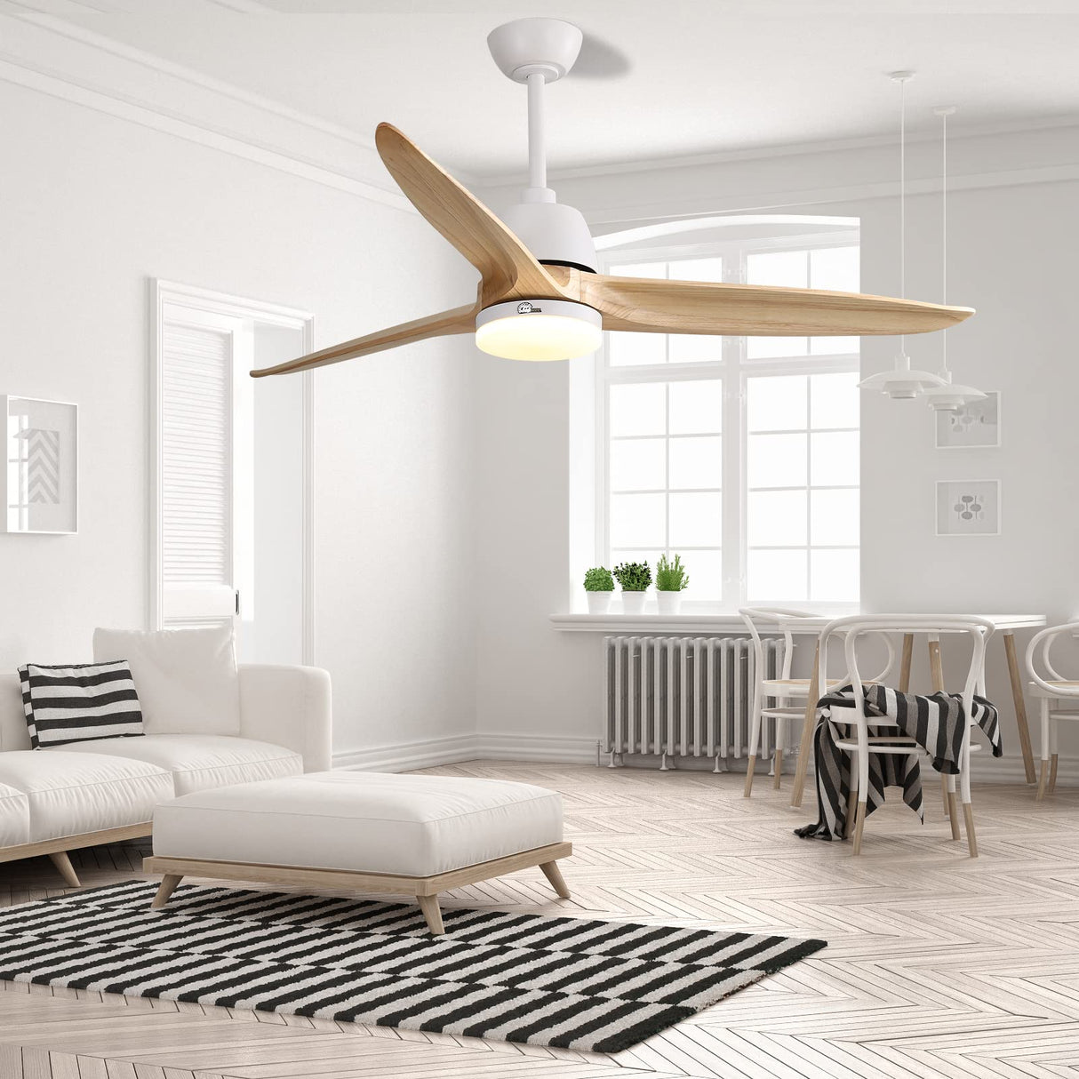 Sofucor 56 Inch Ceiling Fan with Lights Remote Control Dimmable Light Reversible DC Motor Modern Farmhouse Large Ceiling Fan for Kitchen Bedroom Basement Dining Living Room Light Wood Sofucor