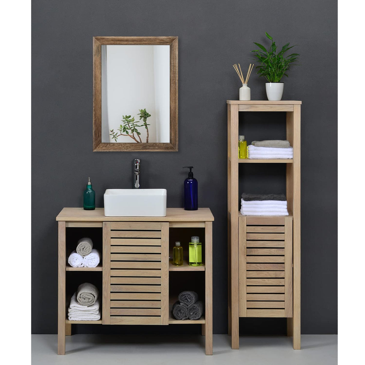 AAZZKANG Rustic Wood Mirror Rectangle Decorative Wall Mirrors with Frame for Bedroom Living Room Bathroom Entryway Hanging Small Brown AAZZKANG