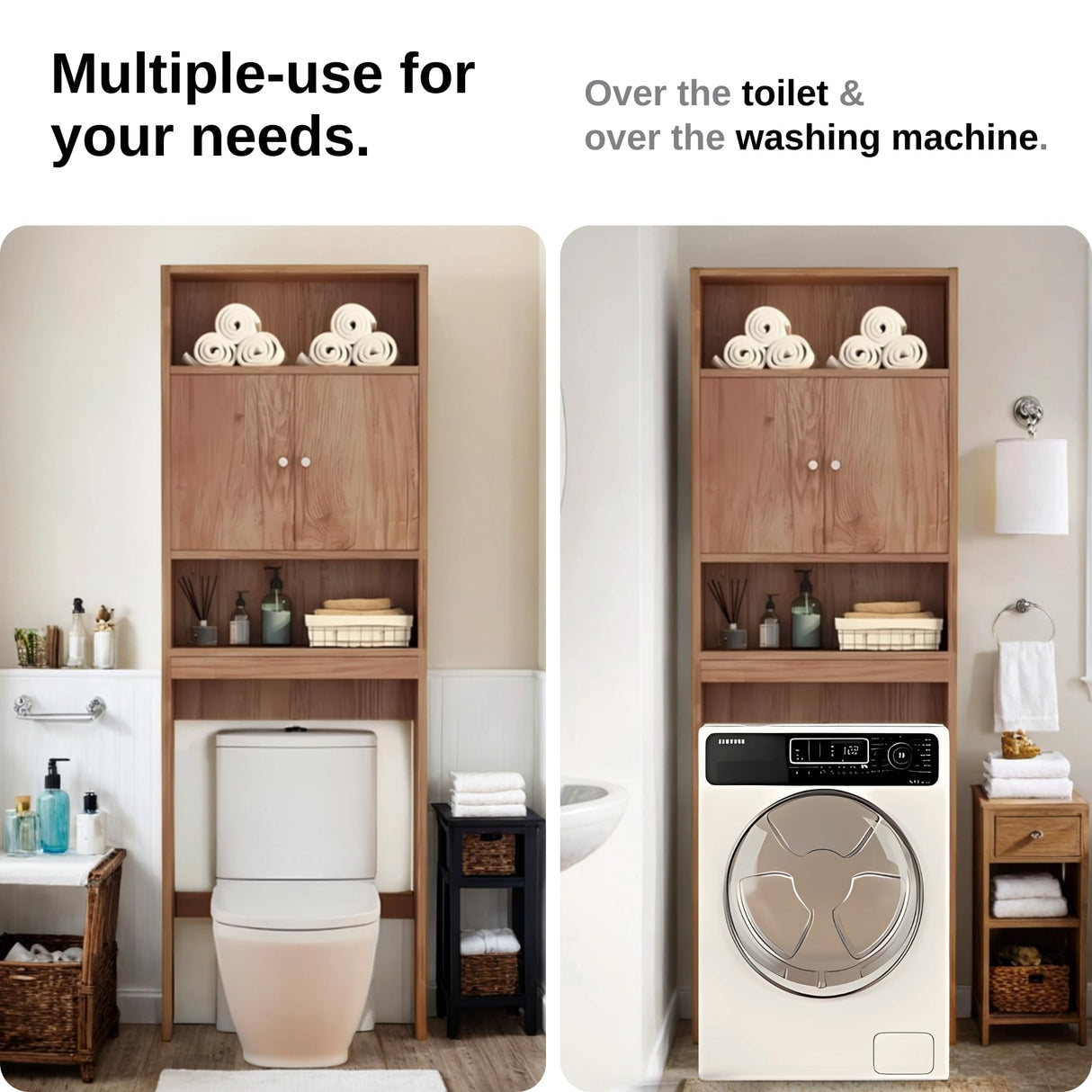 Tydaris Over The Toilet Storage Cabinet - Wood Over Toilet Bathroom Cabinet with Adjustable Shelf and Double Doors, Bathroom Space Saver Organizer, Taller Free Standing Toilet Rack, Brown Tydaris