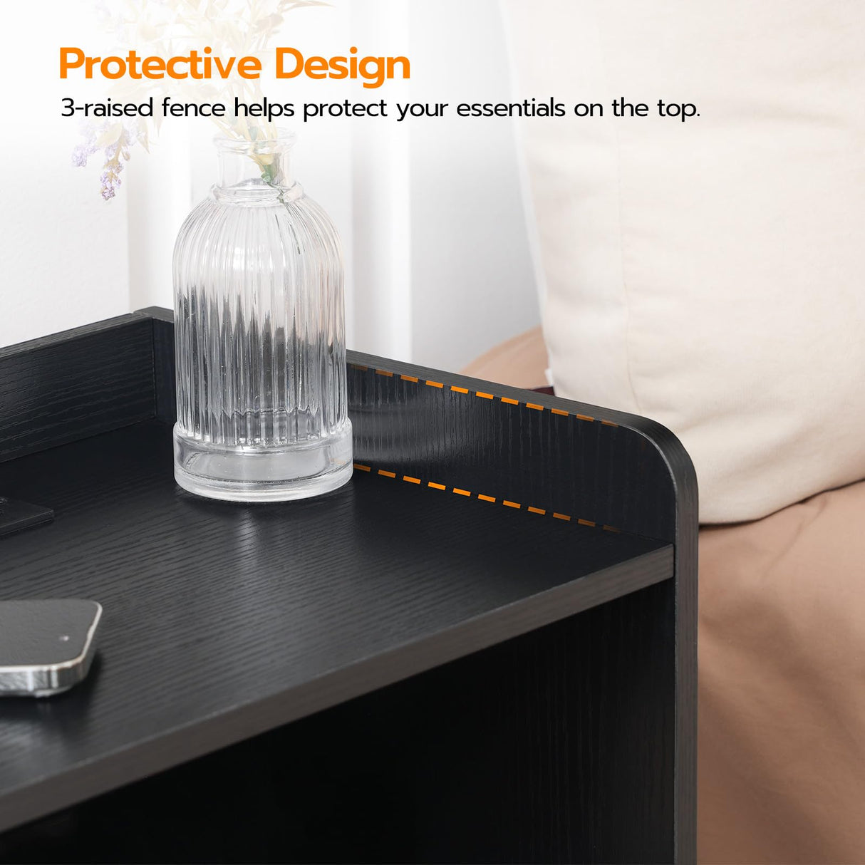 HOOBRO Nightstand with Charging Station, Modern Night Stand with LED Lights, Side Table with 2 Drawers, Bedside End Table with USB Ports and Outlets, Night Stands for Bedroom, Black BK28UDBZ01 HOOBRO