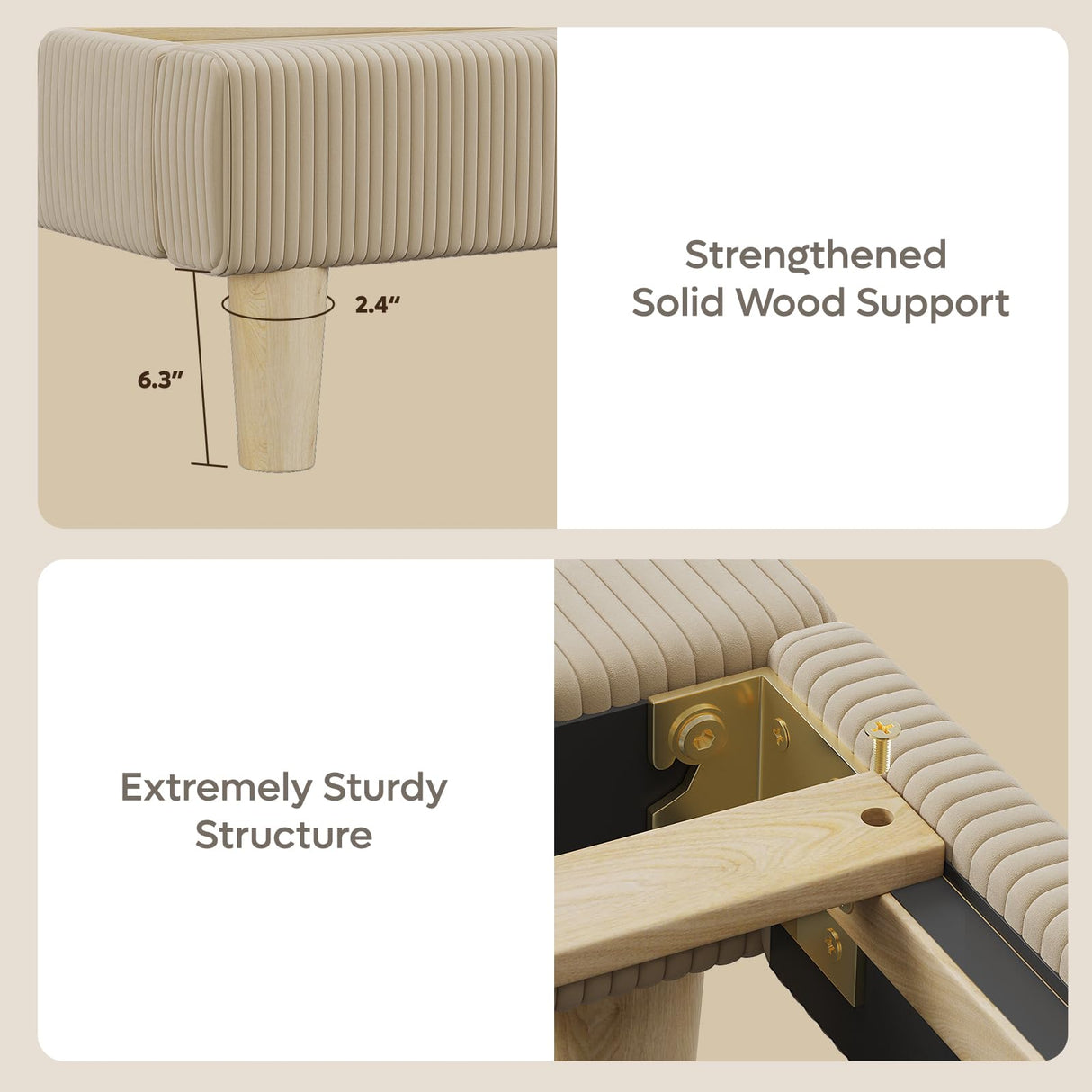 Bestier Queen Bed Frame with Adjustable Headboard, LED Lighting, Vertical Channel Tufted Corduroy Upholstered, Solid Wooden Slats Support, No Box Spring Needed, Never Squeaks, Easy Assembly, Taupe Bestier