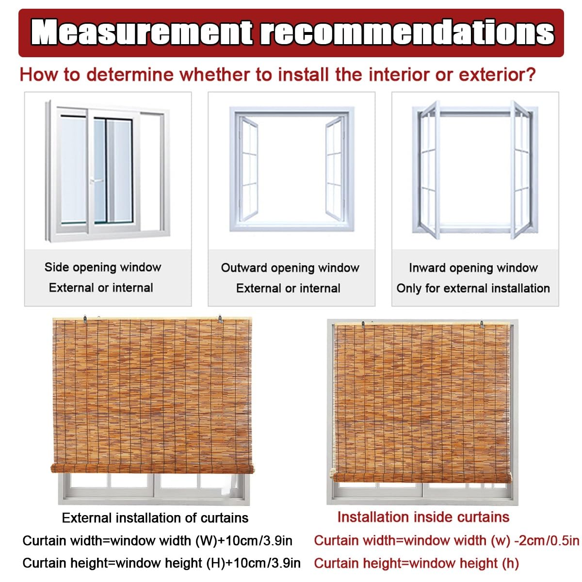 Cordless Bamboo Blackout Blinds for 20-75in Wide Windows Shades, 48-84in Length, Outdoor Bamboo Roller Blinds for Porch or Patio Sun Shades Privacy Protection Roll Up Shades(31x64in(WxH)) ZFSYMGYL
