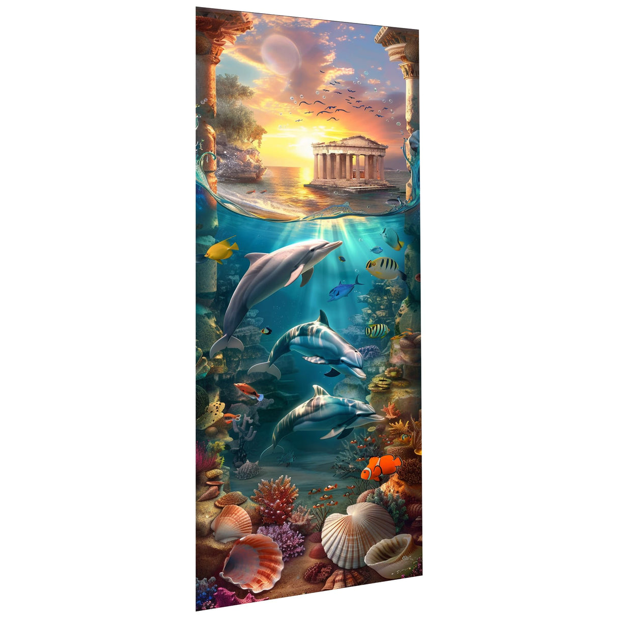 Yomiie Large 5D Diamond Art Kits for Adults, Dolphins Diamond Painting Art Sunset Scenery DIY Full Round Drill Kits, Embroidery Rhinestone Diamond Crystal Craft Canvas Home Wall Decor 31.5x11.81 inch Yomiie